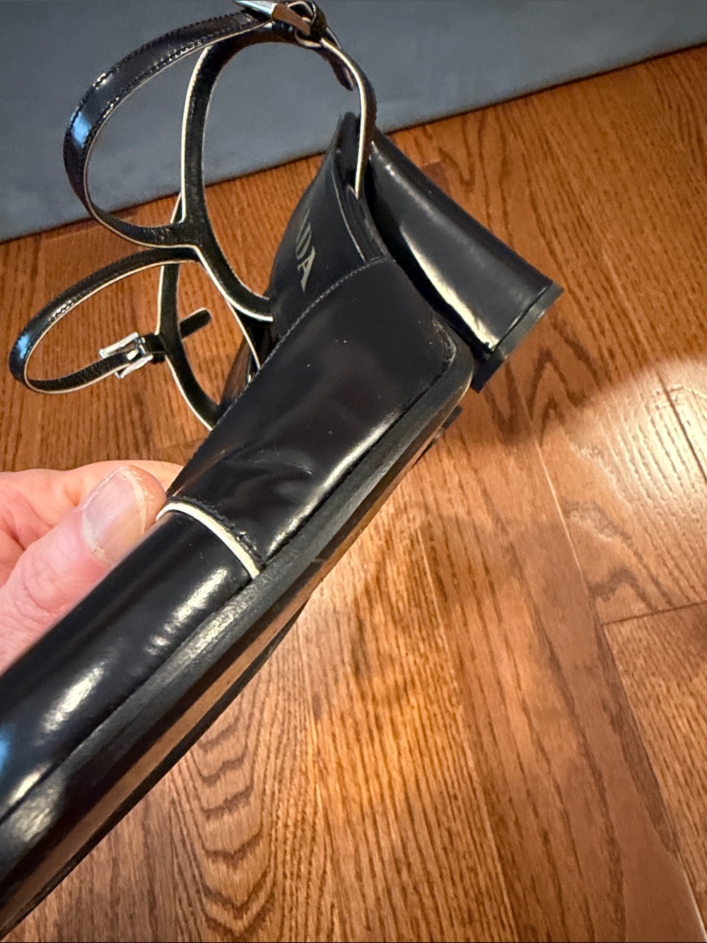 Prada Black Leather Ankle-Strap Pumps with Contrast Piping - Picture 13 of 14
